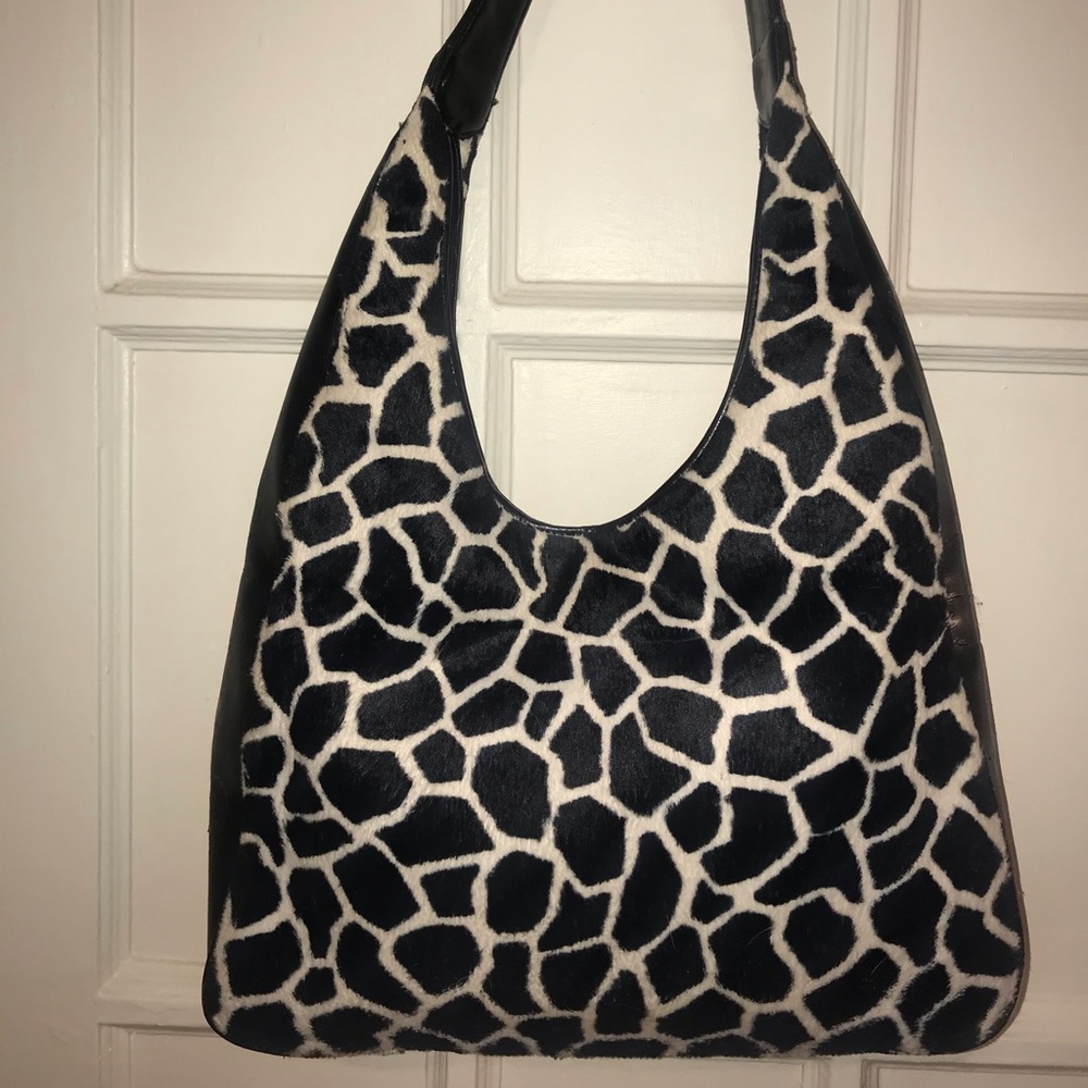 vintage velboa faux fur cow print bag